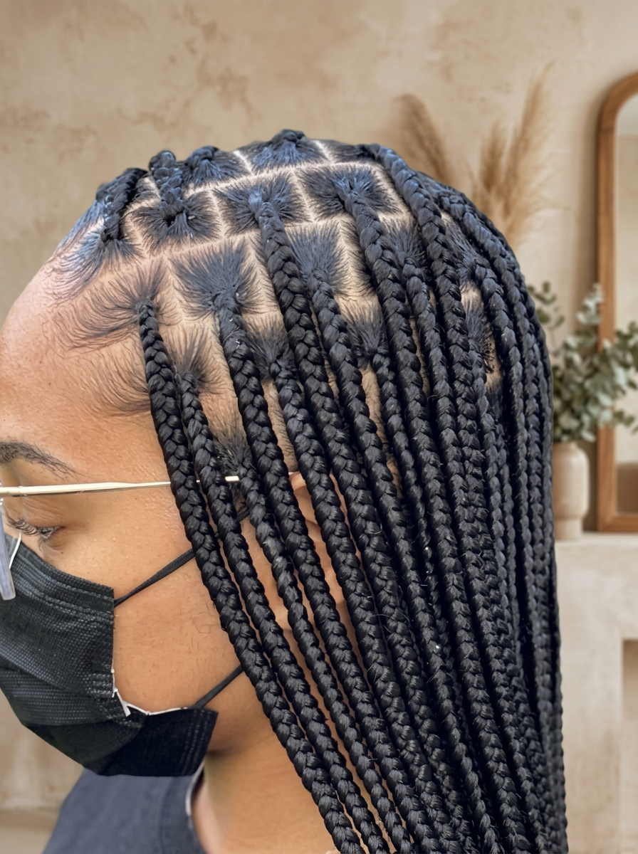 Extra small knotless braids with detailed parting