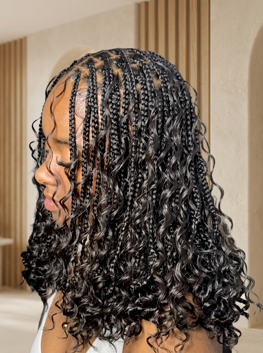 Small-medium boho braids with loose curls